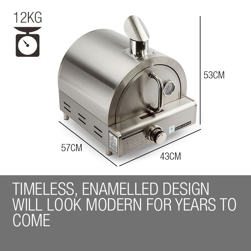 EuroGrille Portable Pizza Oven BBQ Camping LPG Gas Benchtop Stainless Steel
