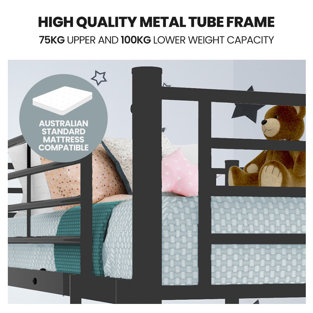 Convertible King Single Metal Bunk Bed Frame, Dark Grey - Kingston Slumber