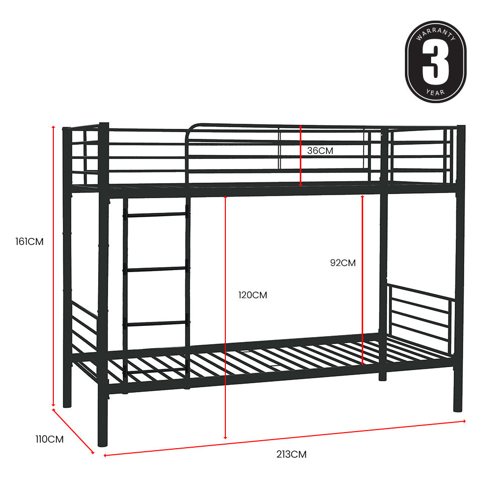 Convertible King Single Metal Bunk Bed Frame, Dark Grey - Kingston Slumber