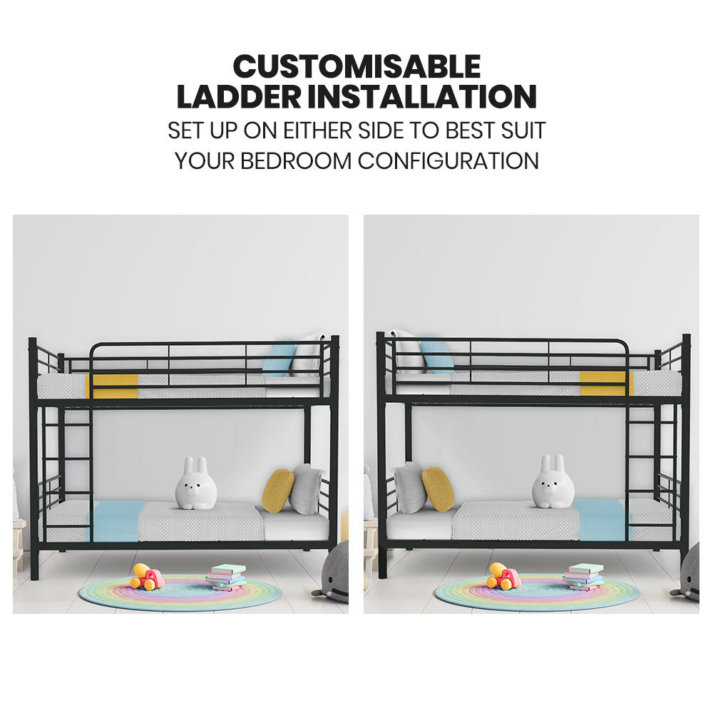 Convertible King Single Metal Bunk Bed Frame, Dark Grey - Kingston Slumber