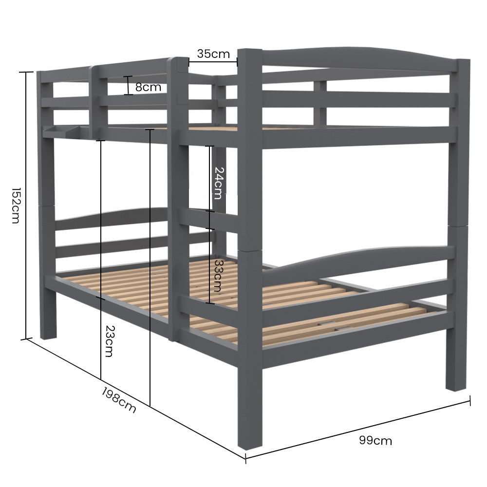 Kingston Slumber Single Bunk Bed Frame Modular Solid Pine Grey