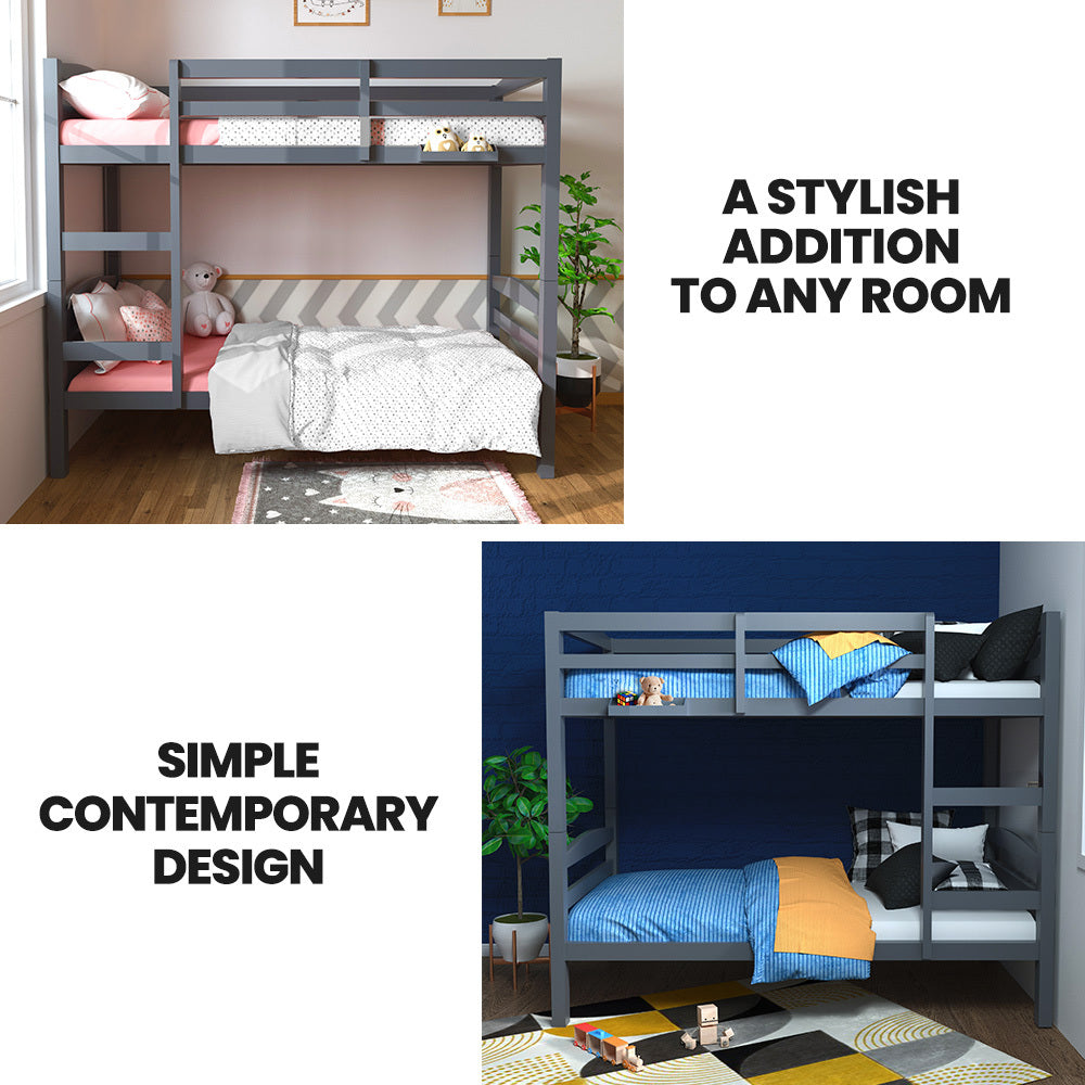 Kingston Slumber Single Bunk Bed Frame Modular Solid Pine Grey