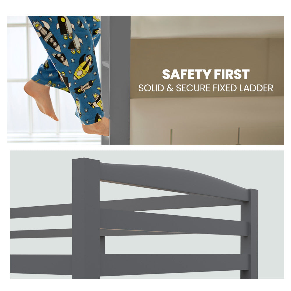 Kingston Slumber Single Bunk Bed Frame Modular Solid Pine Grey