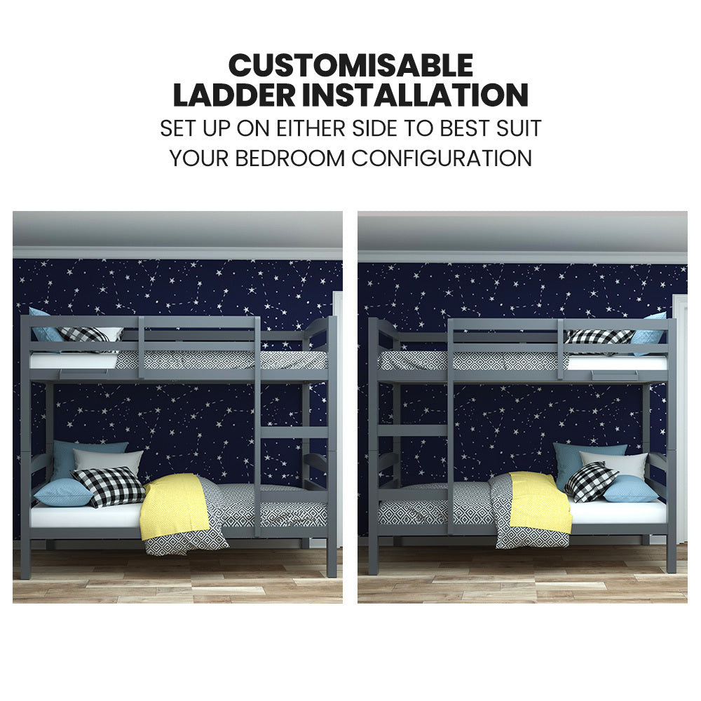 Kingston Slumber Single Bunk Bed Frame Modular Solid Pine Grey
