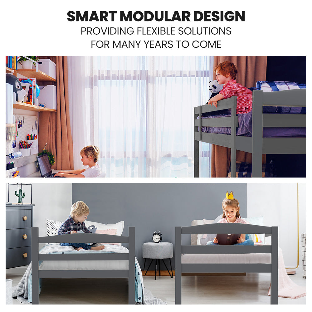 Kingston Slumber Single Bunk Bed Frame Modular Solid Pine Grey