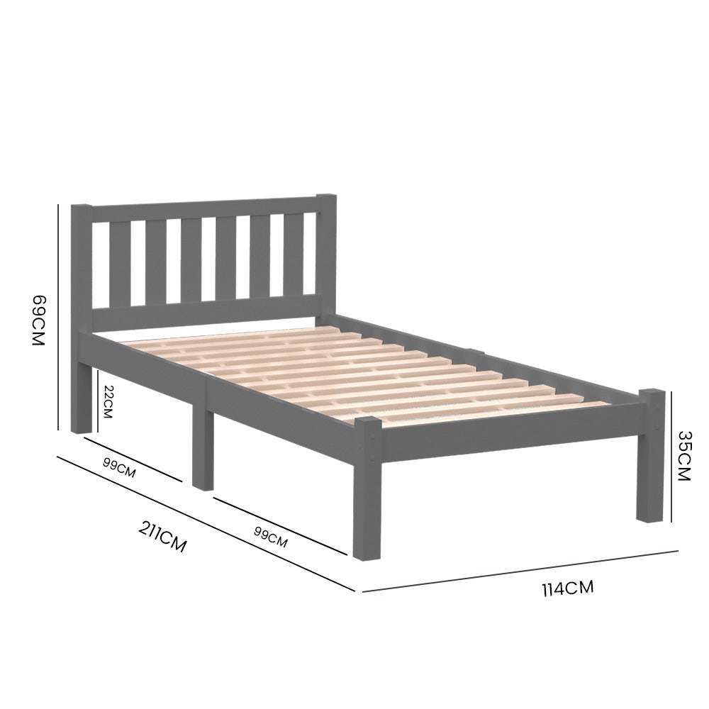 Sturdy Pine Timber King Single Bed Frame, Grey - Kingston Slumber