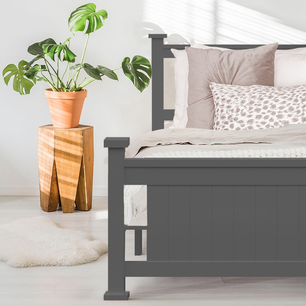 Sturdy Pine Wood King Single Bed Frame, 150kg, Grey - Kingston Slumber