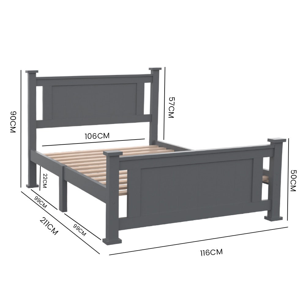 Sturdy Pine Wood King Single Bed Frame, 150kg, Grey - Kingston Slumber