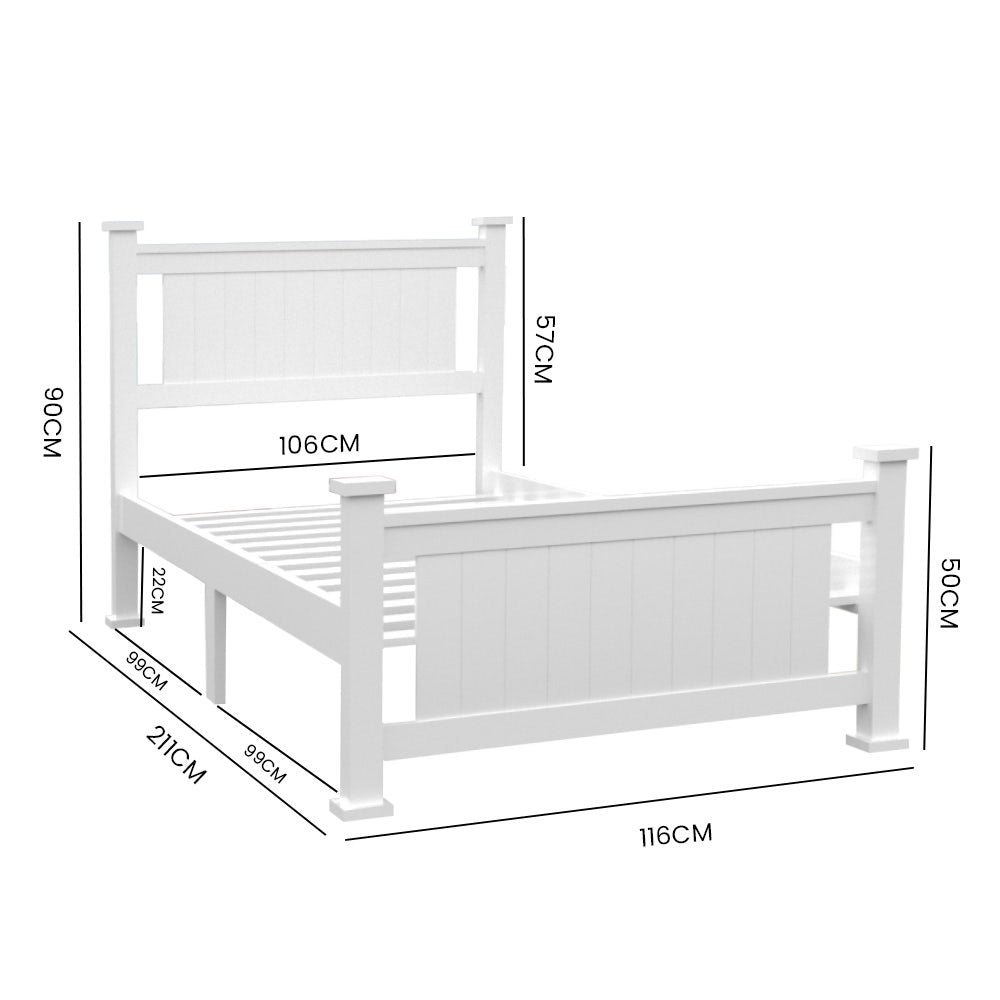 Durable King Single Wooden Bed Frame, White - Kingston Slumber