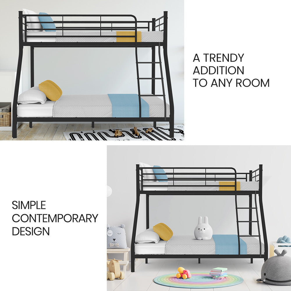 Durable Metal Single over Double Bunk Bed Frame, Matte Grey