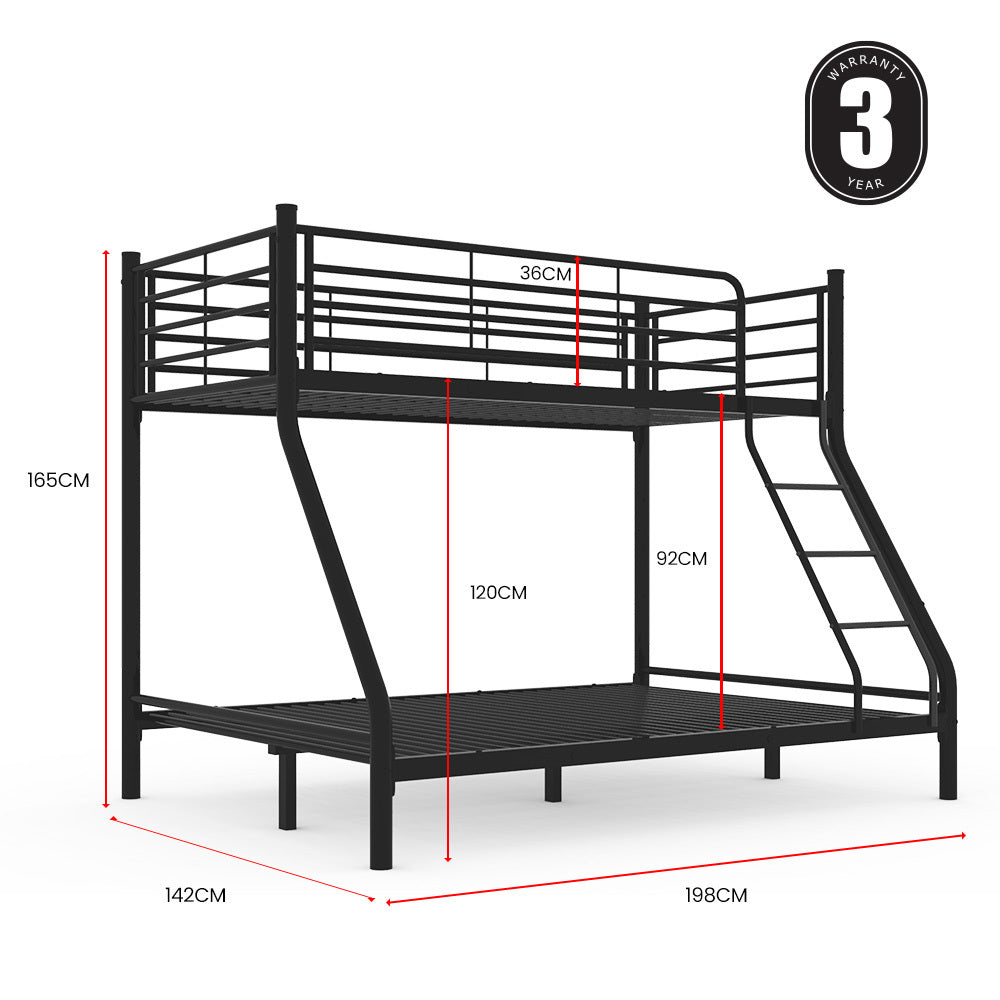 Durable Metal Single over Double Bunk Bed Frame, Matte Grey