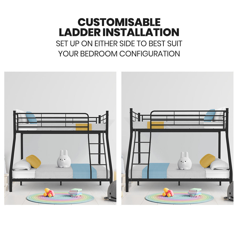 Durable Metal Single over Double Bunk Bed Frame, Matte Grey