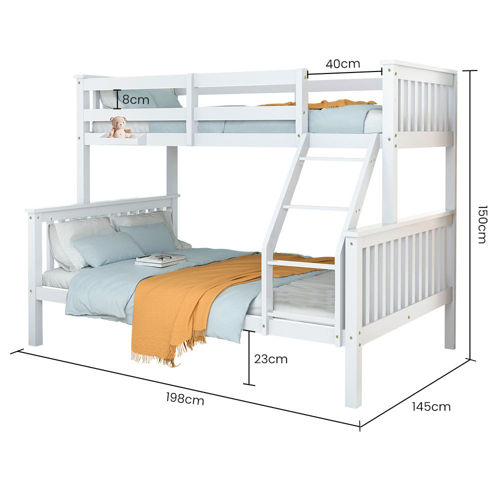 Kingston Slumber Single Over Double Bunk Bed Frame Modular Pine White