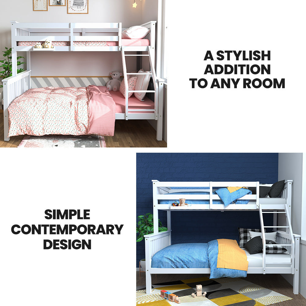 Kingston Slumber Single Over Double Bunk Bed Frame Modular Pine White