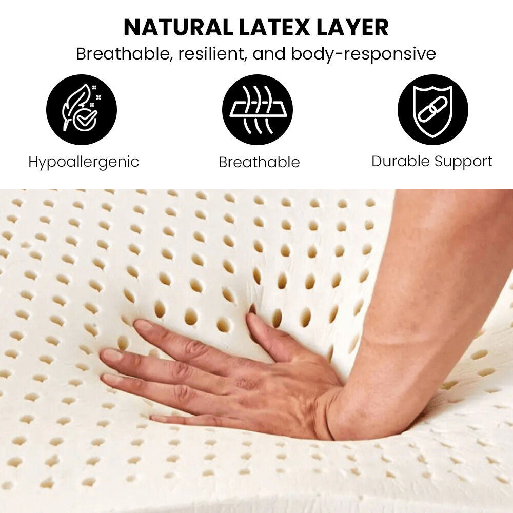 KINGSTON SLUMBER Premium Luxury 34cm Queen Mattress, Medium-Firm, Natural Latex Layer, Euro Top, 7-Zone Pocket Spring