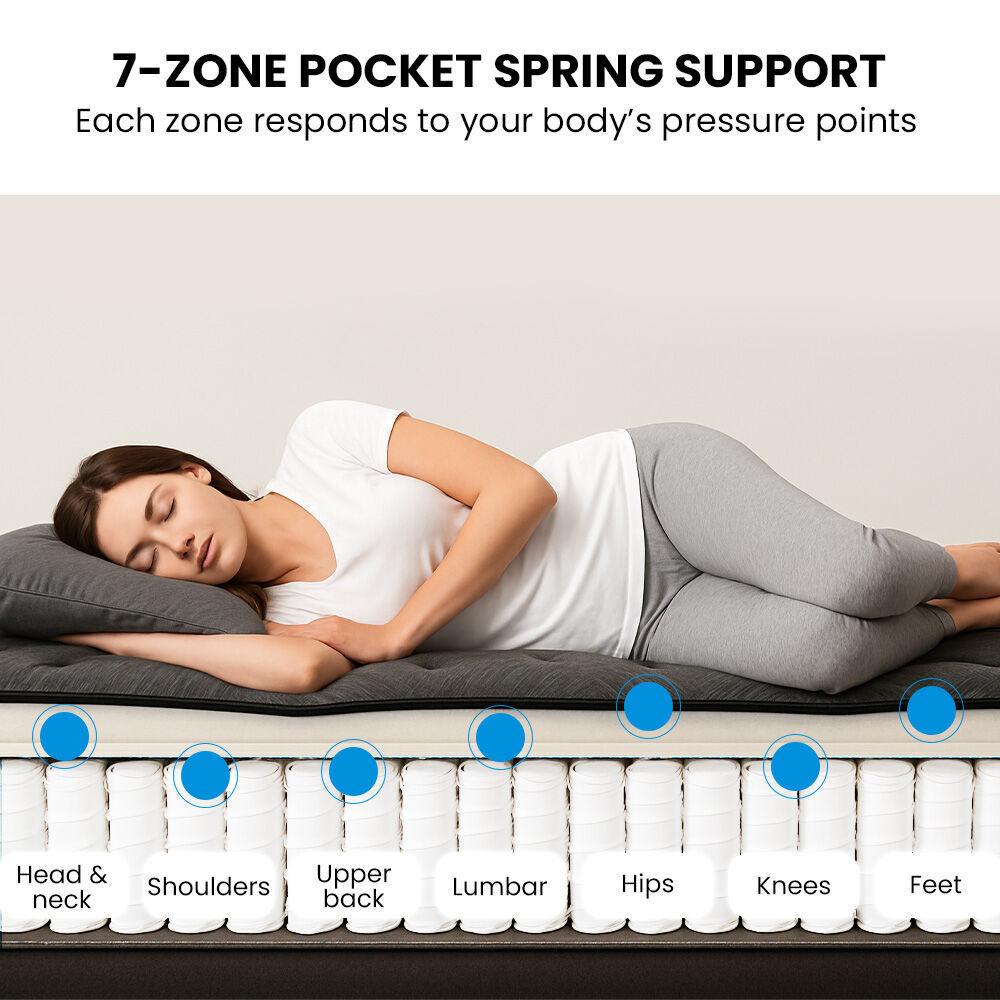 KINGSTON SLUMBER Premium Luxury 34cm King Mattress , Medium-Firm, Natural Latex Layer, Euro Top, 7-Zone Pocket Spring