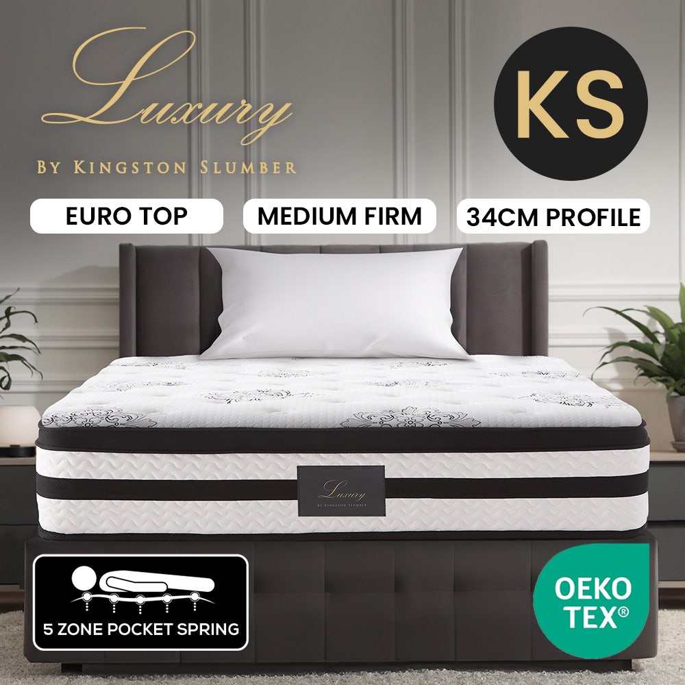 Luxury King Single Mattress Medium Firm Euro Top 5-Zone Pocket Spring