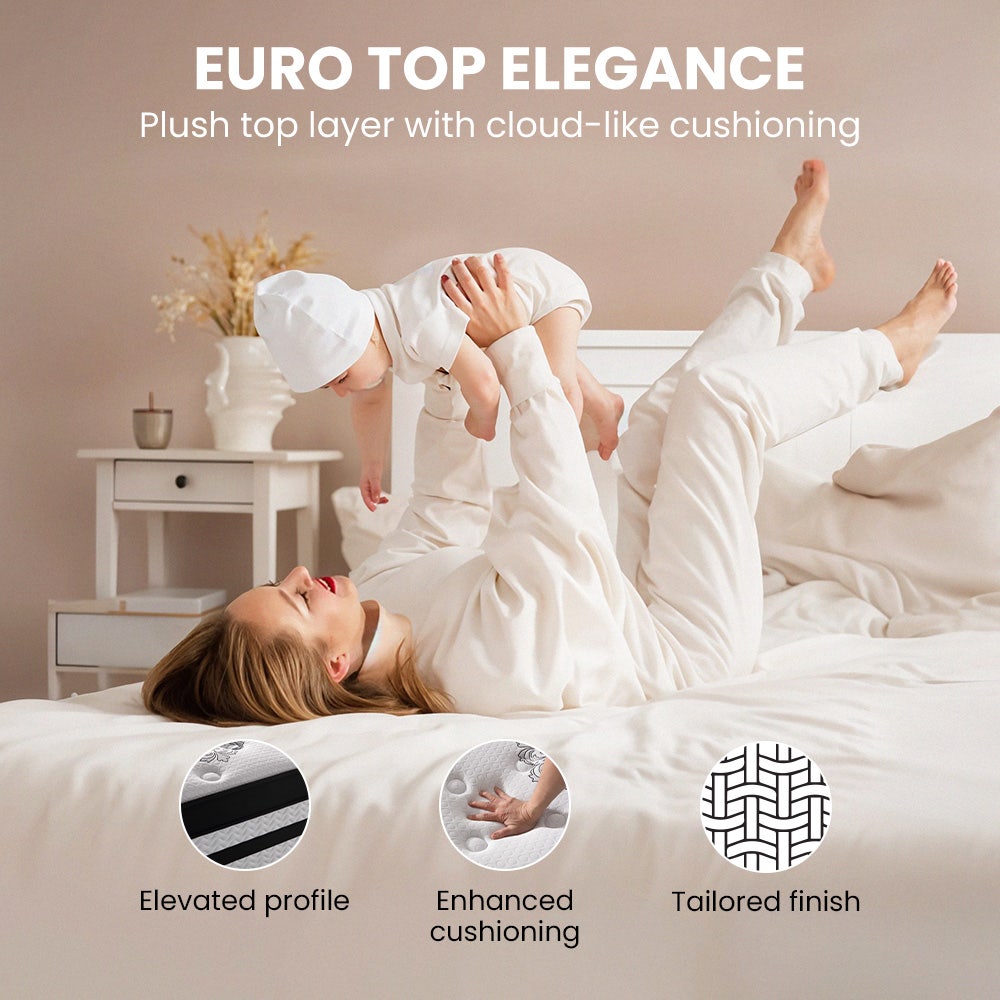Luxury King Single Mattress Medium Firm Euro Top 5-Zone Pocket Spring