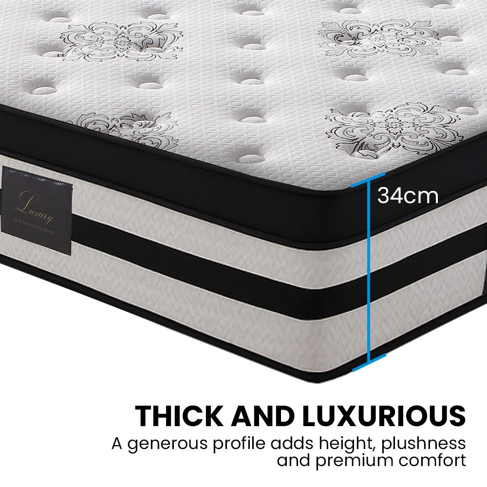 Luxury King Single Mattress Medium Firm Euro Top 5-Zone Pocket Spring