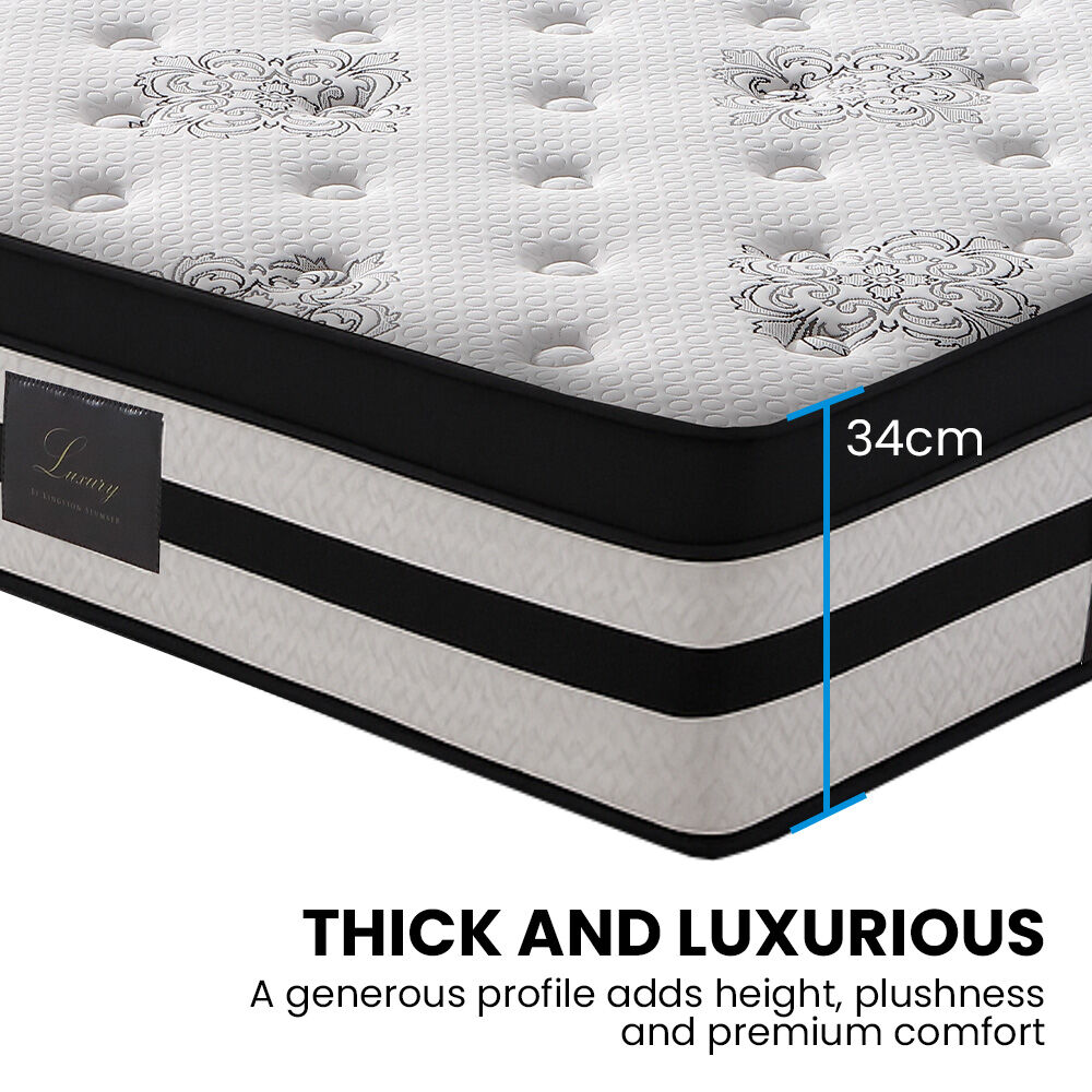 Kingston Slumber Queen Mattress 34cm Medium Firm Euro Top 5-Zone Pocket Spring