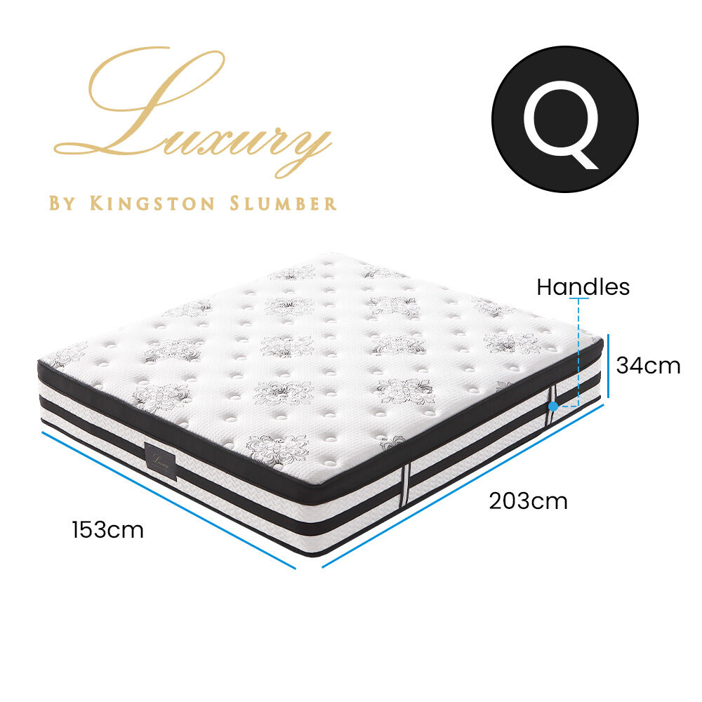 Kingston Slumber Queen Mattress 34cm Medium Firm Euro Top 5-Zone Pocket Spring