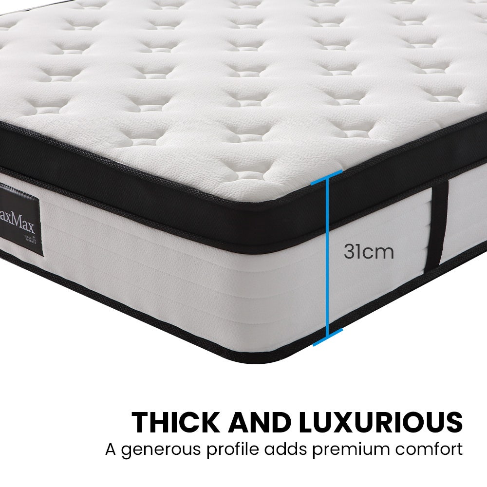 KINGSTON SLUMBER RelaxMax 31cm King Single Mattress, Euro Top, 5-Zone, Pocket Spring, Knitted Fabric