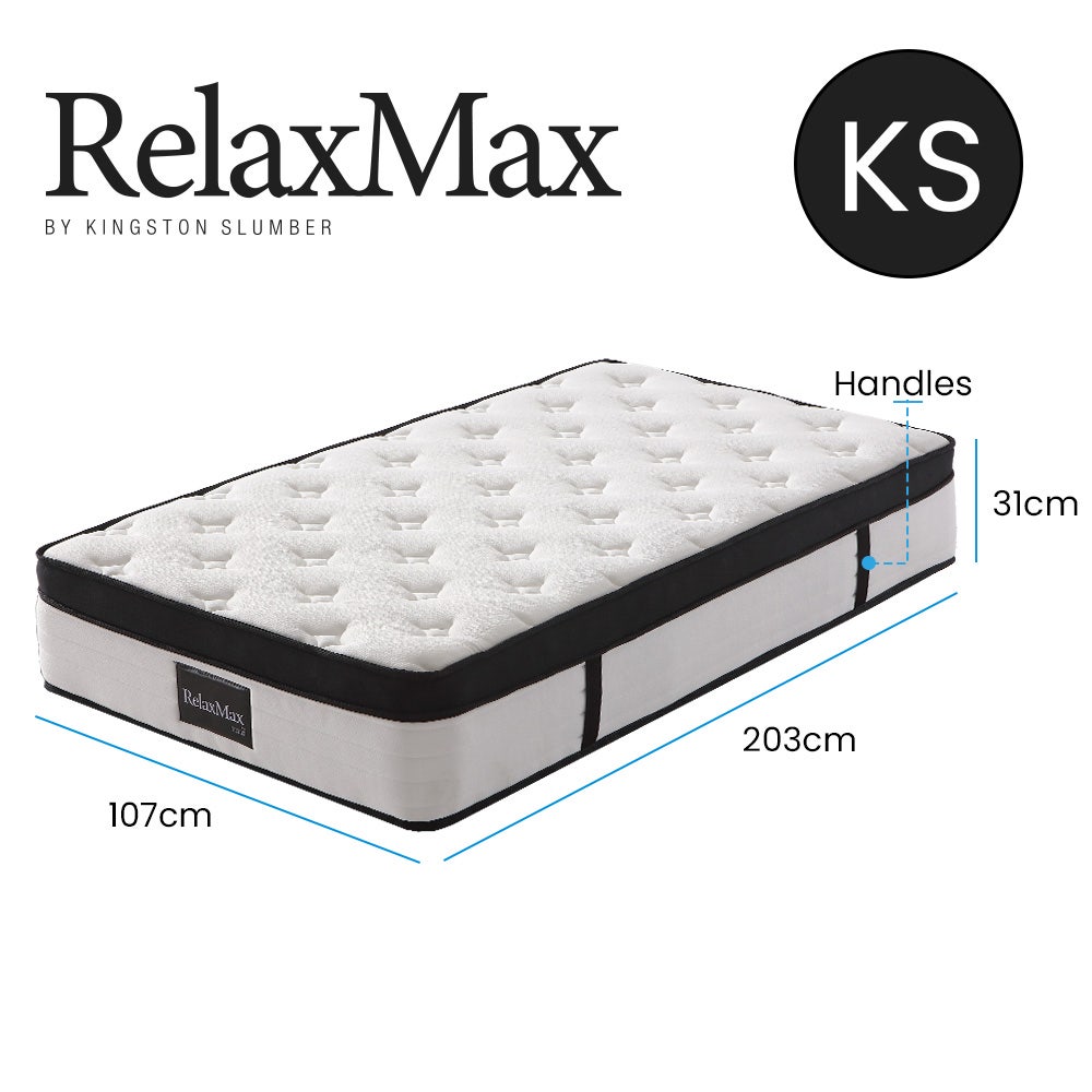 KINGSTON SLUMBER RelaxMax 31cm King Single Mattress, Euro Top, 5-Zone, Pocket Spring, Knitted Fabric
