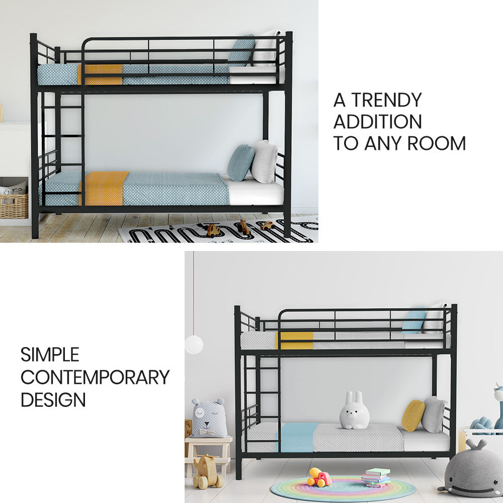 Dark Matte Grey Split Convertible Metal Bunk Bed, Kingston Slumber