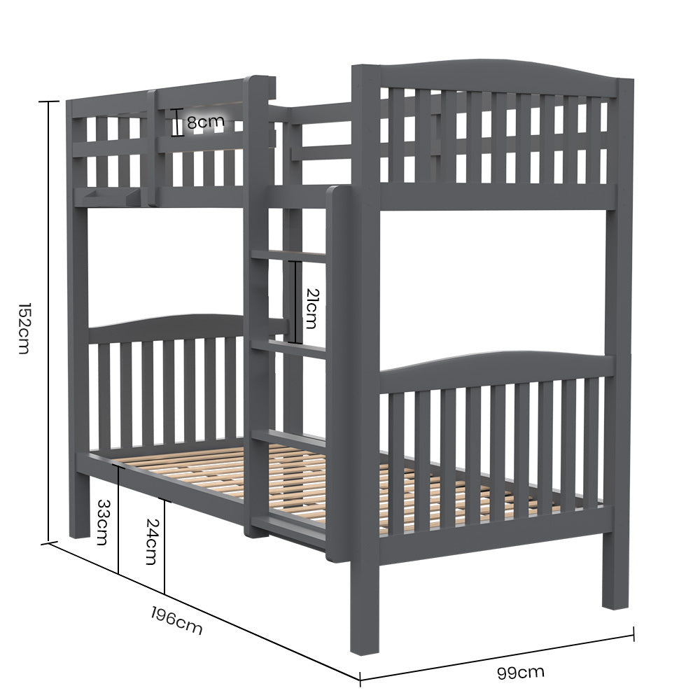 Kingston Slumber Single Bunk Bed Frame Modular Solid Pine Grey