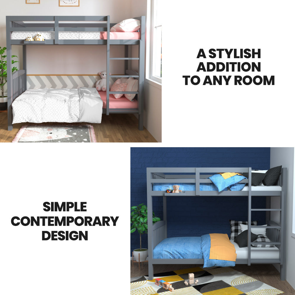 Kingston Slumber Single Bunk Bed Frame Modular Solid Pine Grey