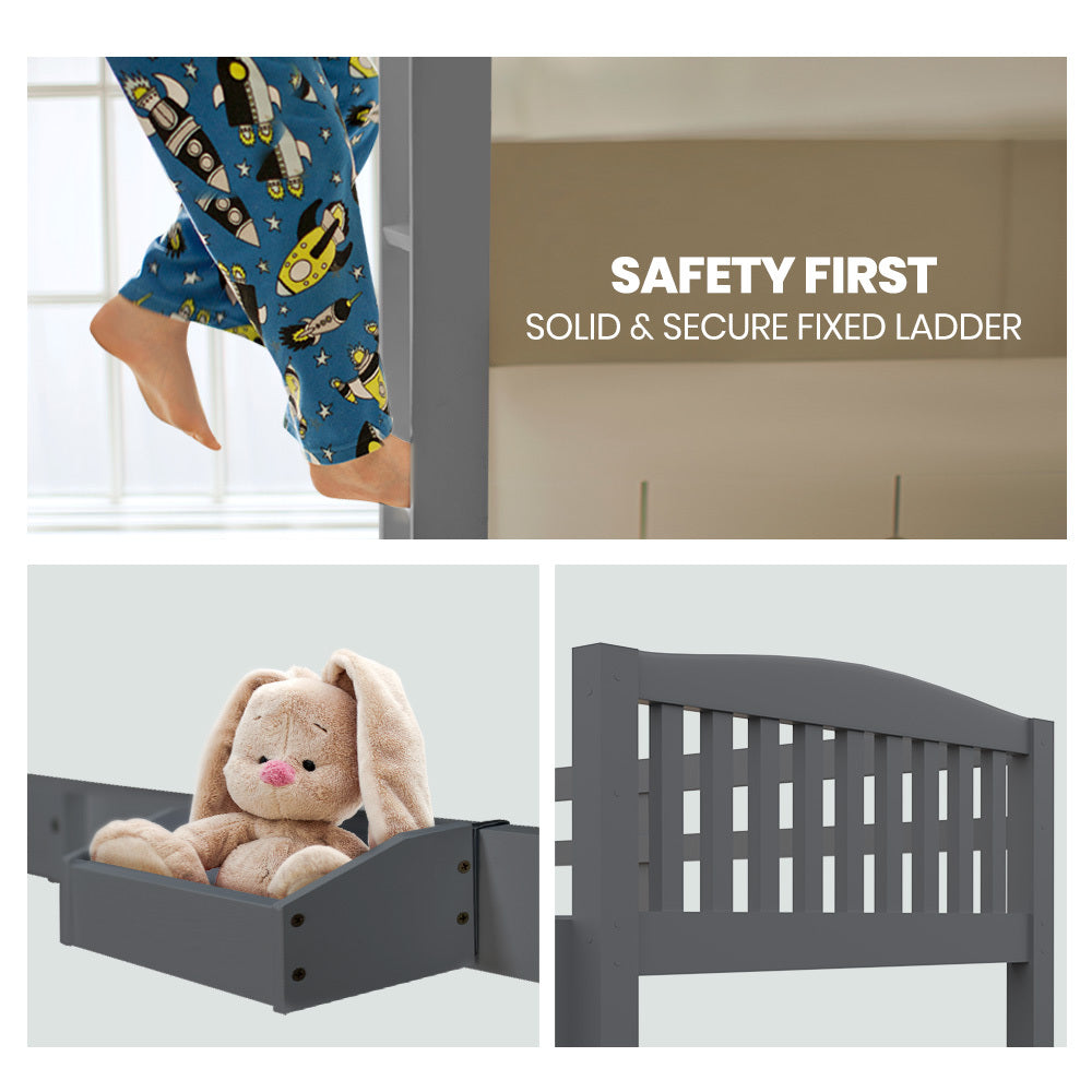 Kingston Slumber Single Bunk Bed Frame Modular Solid Pine Grey