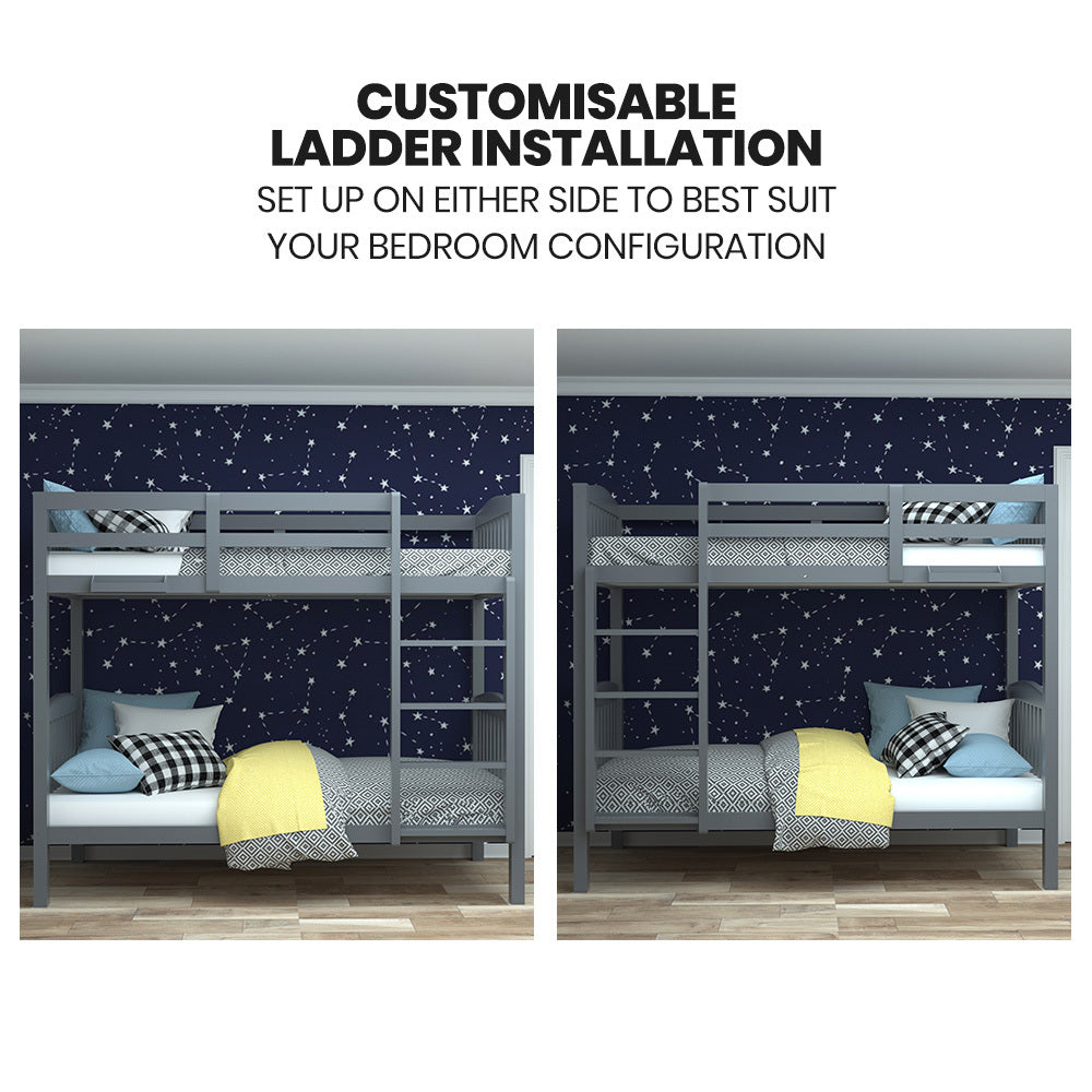 Kingston Slumber Single Bunk Bed Frame Modular Solid Pine Grey