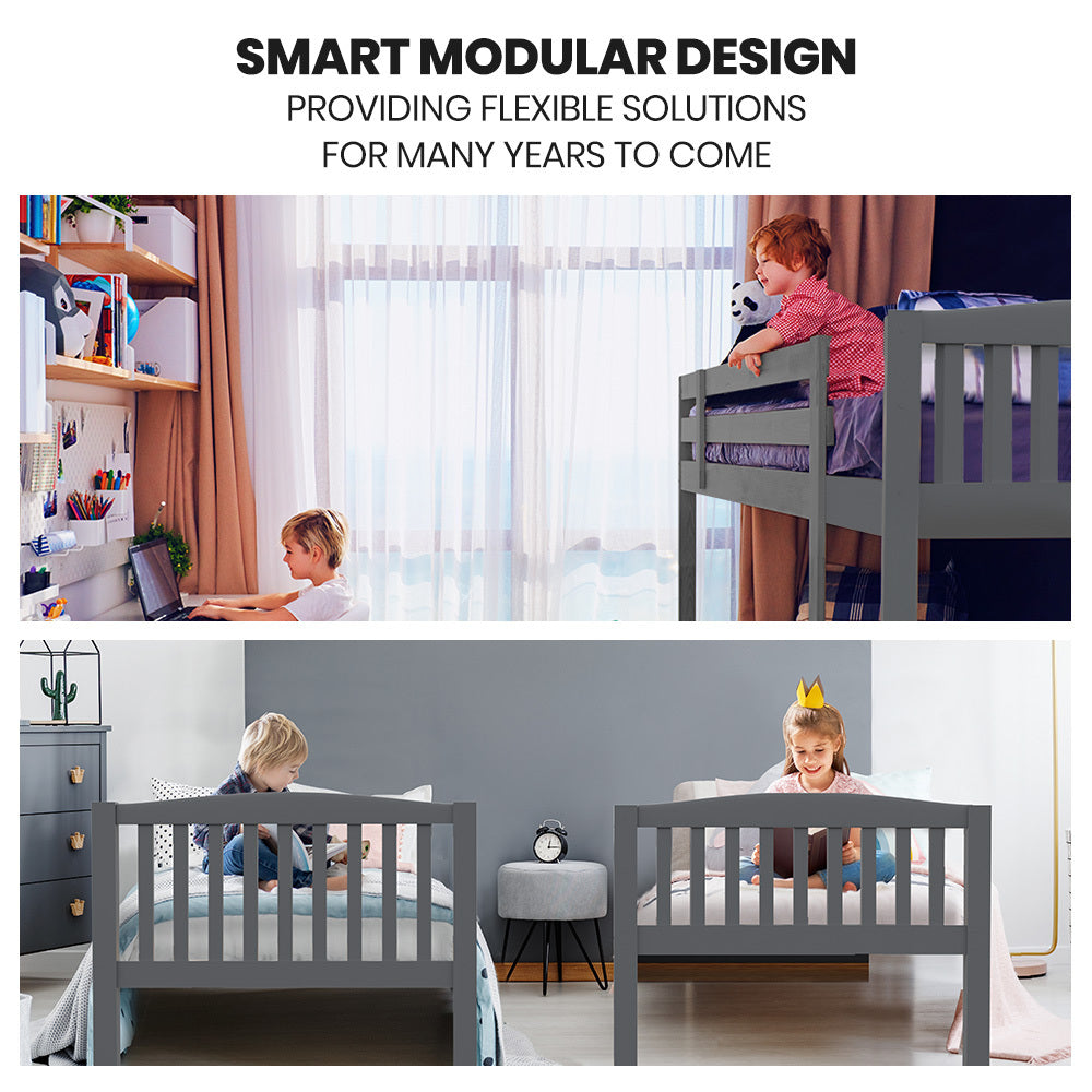 Kingston Slumber Single Bunk Bed Frame Modular Solid Pine Grey
