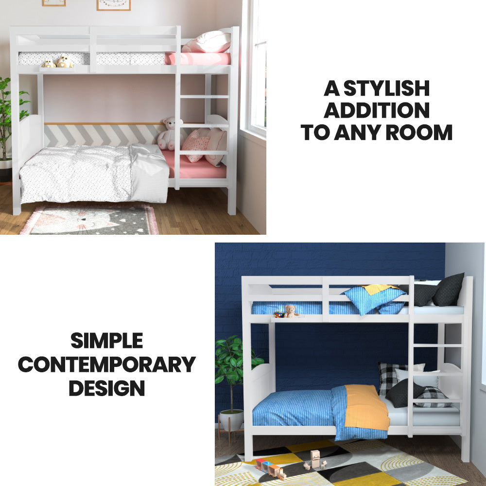 Kingston Slumber Single Bunk Bed Frame Modular Solid Pine White