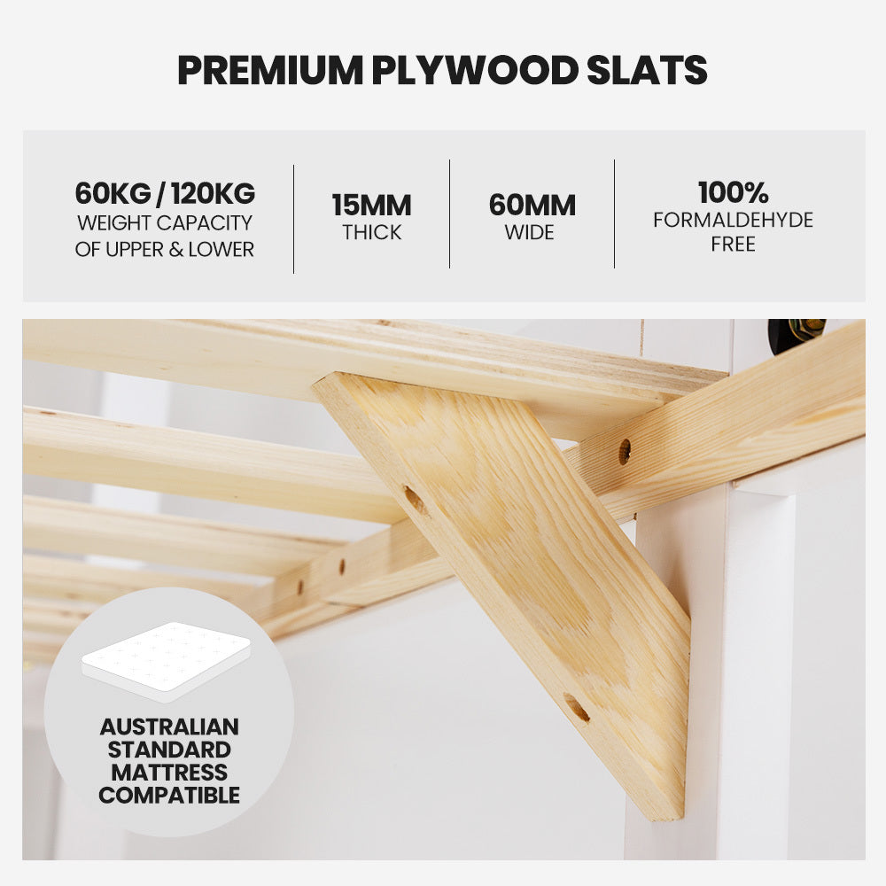 Kingston Slumber Single Bunk Bed Frame Modular Solid Pine White