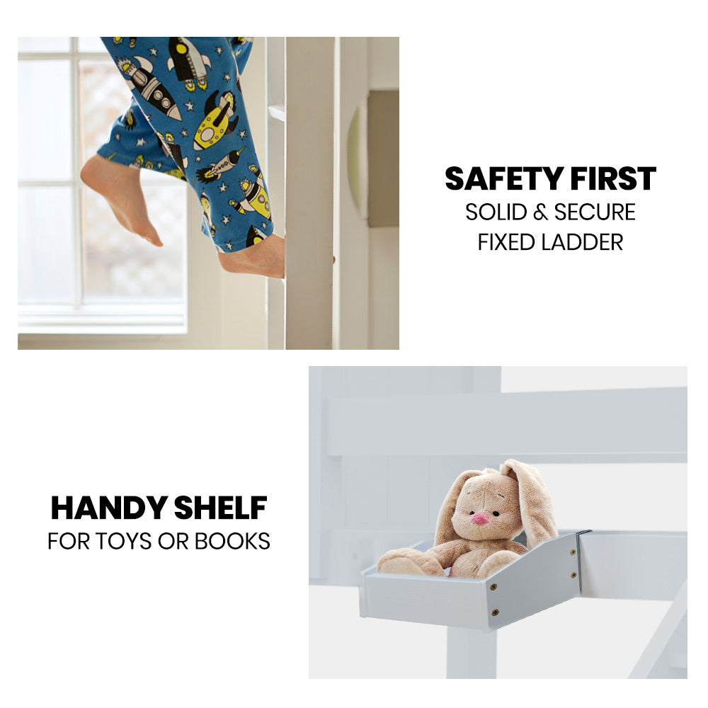 Kingston Slumber Single Bunk Bed Frame Modular Solid Pine White