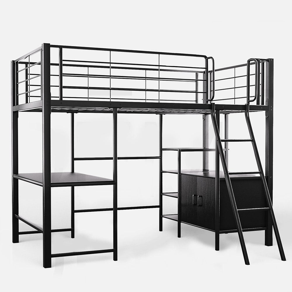 Overdrive Single Loft Bed Frame with Desk Matte Grey