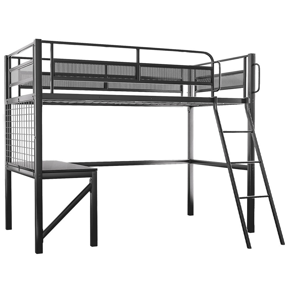 Overdrive Single Loft Bed Frame Gaming Desk Matte Grey