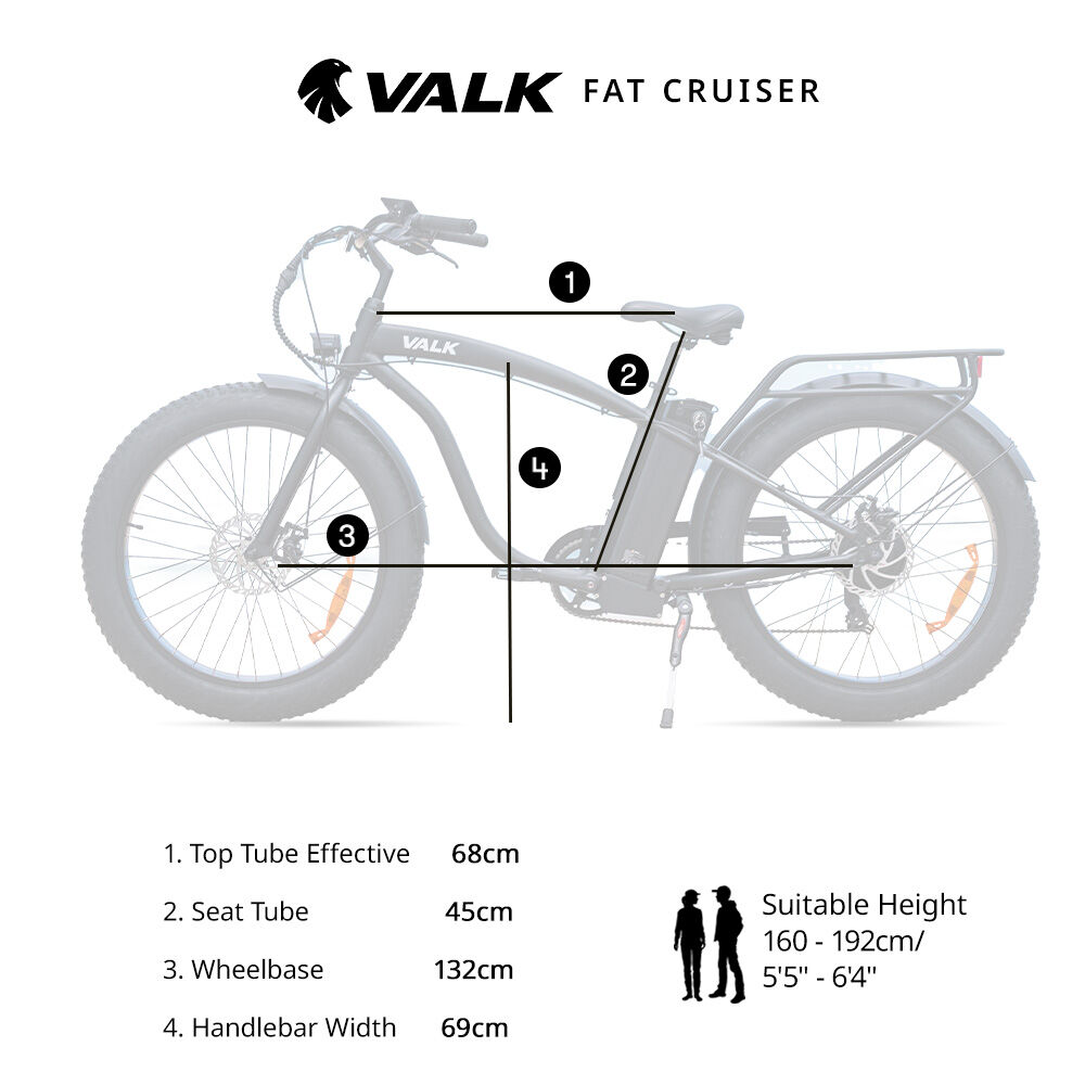 Valk Medium Electric Fat Tyre Cruiser Bike Matte Black