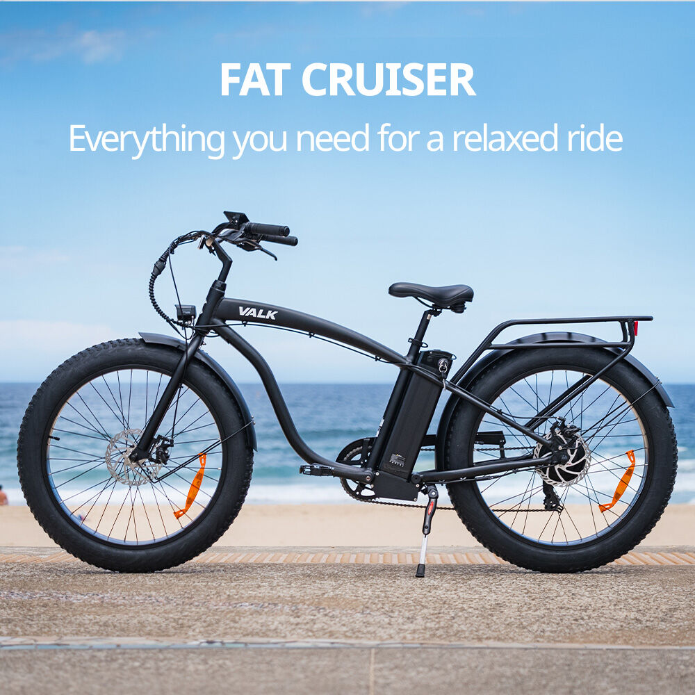 Valk Medium Electric Fat Tyre Cruiser Bike Matte Black