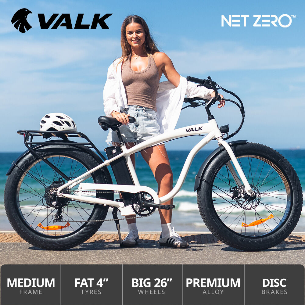 Valk Medium Electric Fat Tyre Cruiser Bike 350W White