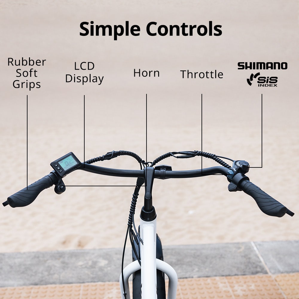 VALK Electric Fat Tyre Cruiser Bike, with Throttle, Step-Through eBike, White