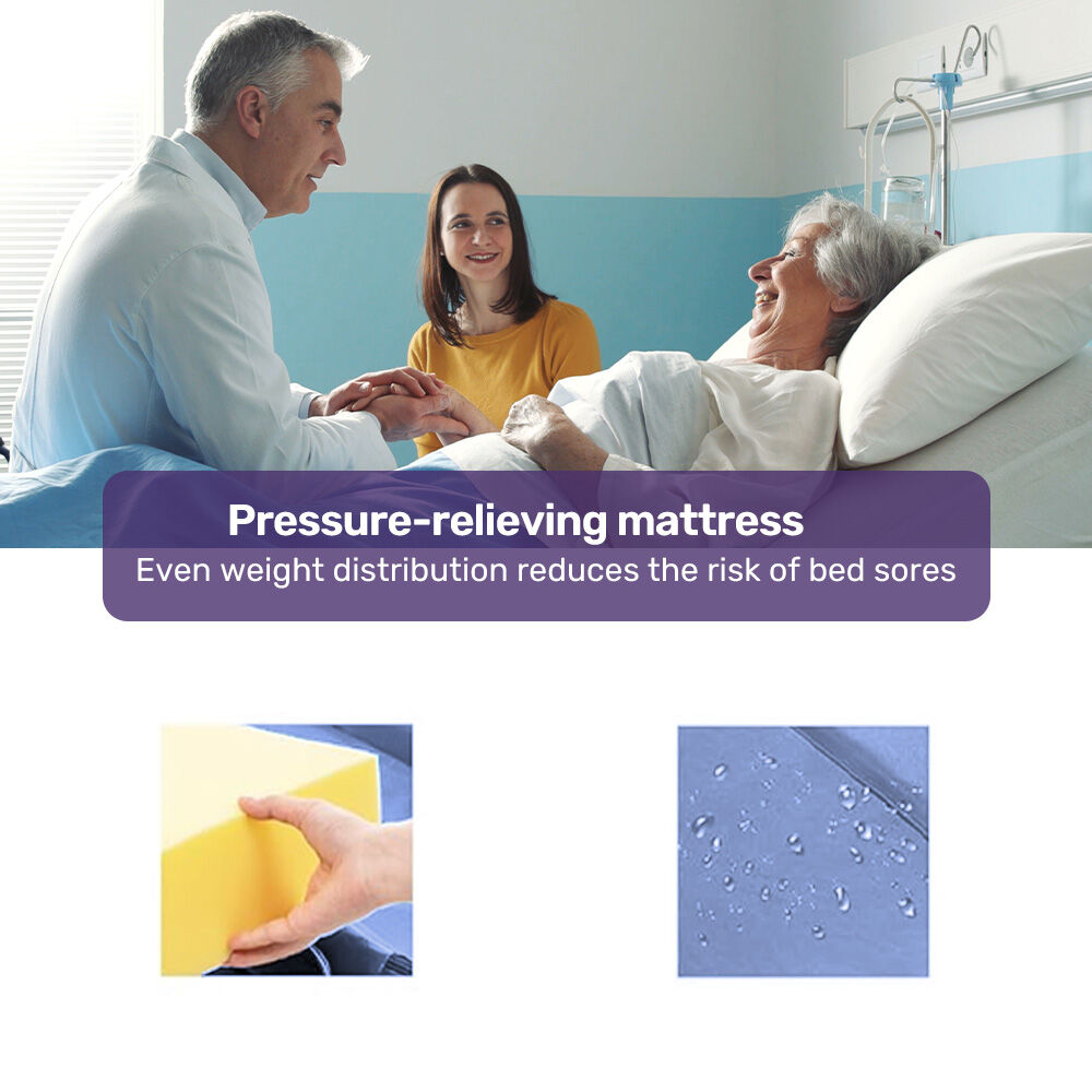 Equipmed Adjustable Medical Bed with Mattress, Over Bed Table, Lateral Tilt, Commode, IV Pole