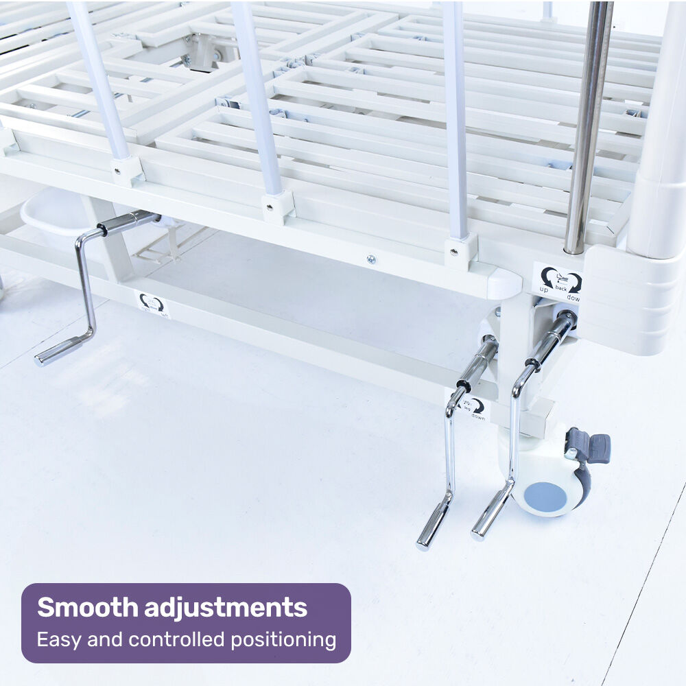 Equipmed Adjustable Medical Bed with Mattress, Over Bed Table, Lateral Tilt, Commode, IV Pole