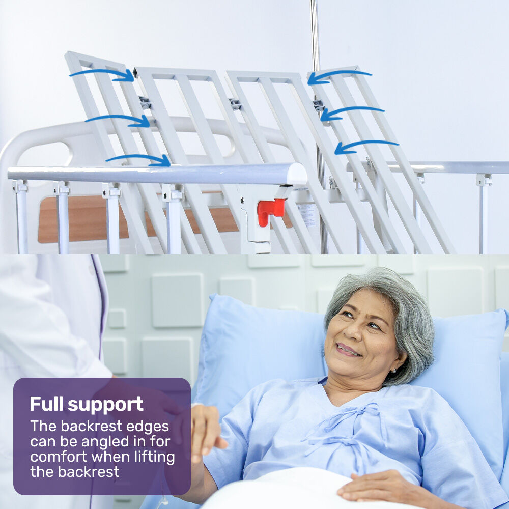 Equipmed Adjustable Medical Bed with Mattress, Over Bed Table, Lateral Tilt, Commode, IV Pole