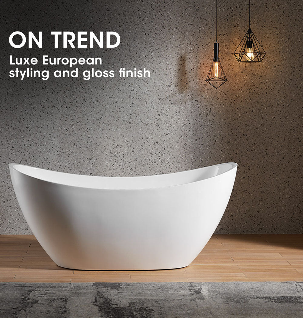 Freestanding Acrylic Bathtub with Pop-up Waste, Gloss - Marbella