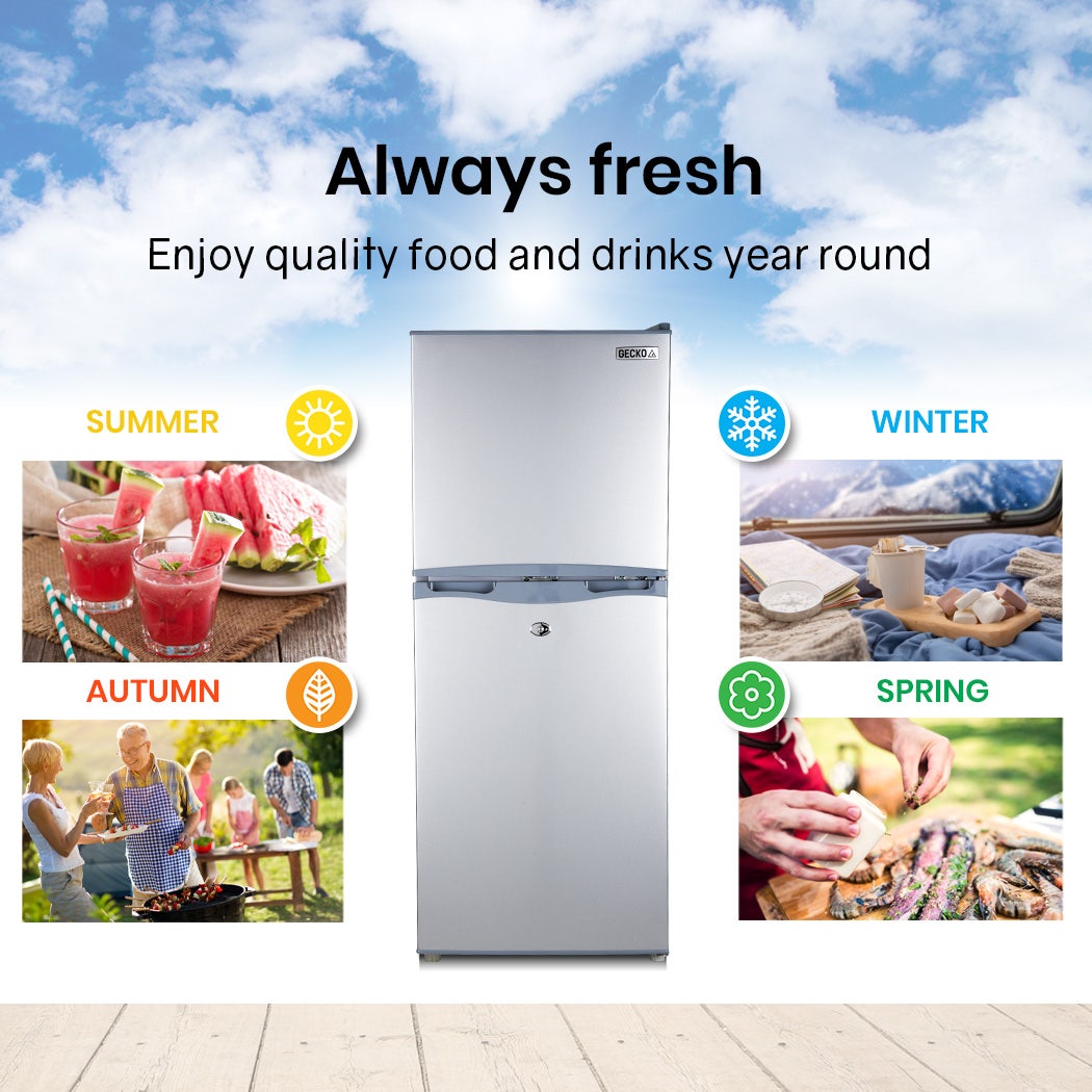 125L Upright Portable Fridge Freezer, 12V/24V/240V, Silver - Gecko