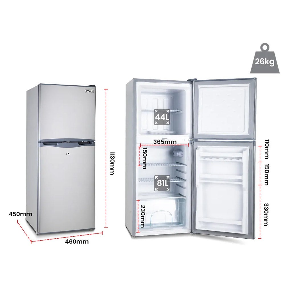 125L Upright Portable Fridge Freezer, 12V/24V/240V, Silver - Gecko