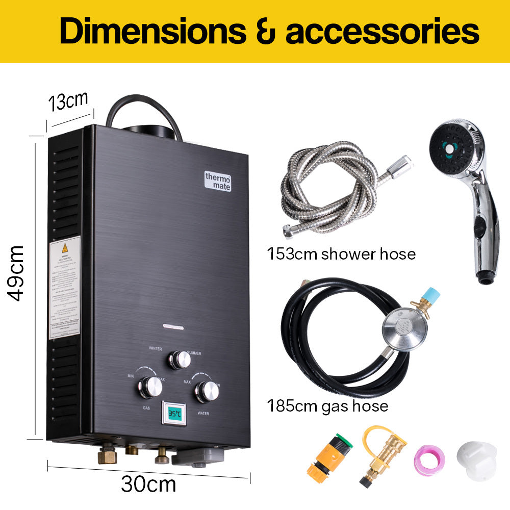 Portable Tankless Gas Water Heater 8L/min LCD Display - Thermomate