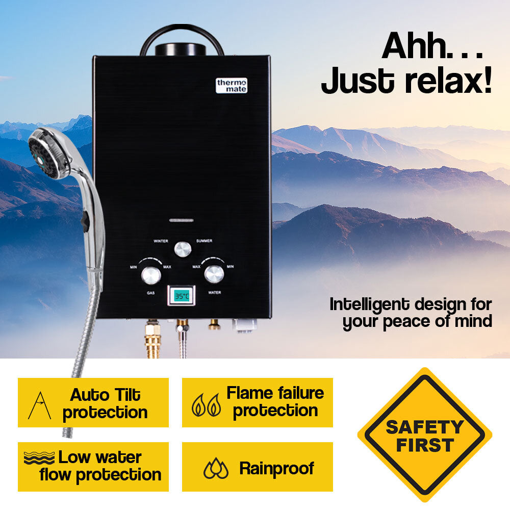 Portable Tankless Gas Water Heater 8L/min LCD Display - Thermomate